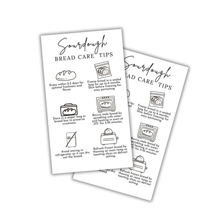 Sourdough Bread Care Instruction Cards 50pk 2x3.5 Storage Tips Labels Stickers Starter How to Packing Bakers Client