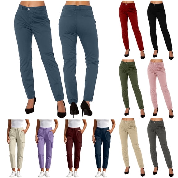 QATAINLAV Women Work Pants Summer Relaxed Fit Lightweight Pants Casual Button Waist Going Out Trousers 2026 Basic Solid Color Pants with Pockets Navy L