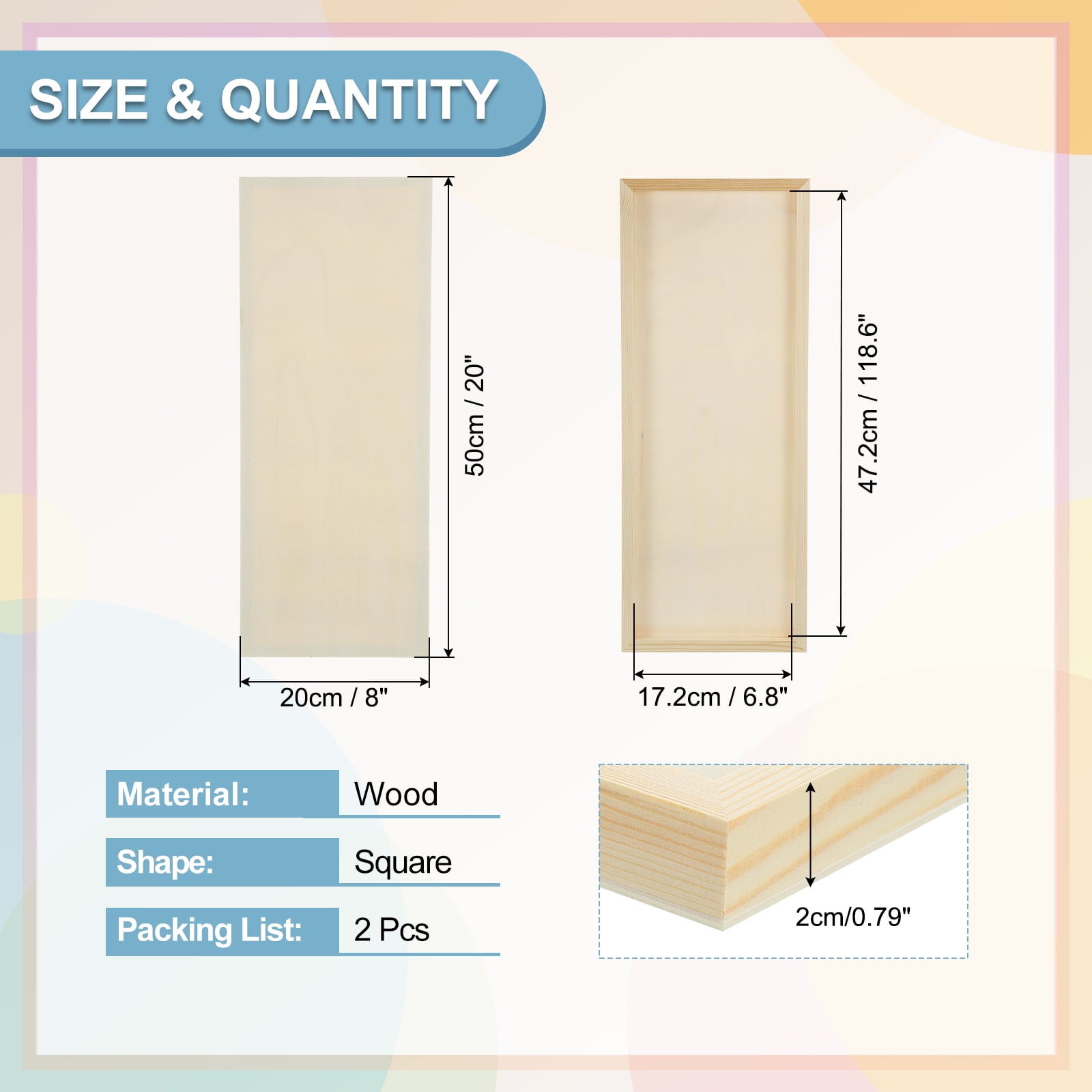 Uxcell 2Pcs Wood Canvas Boards, 8x20 Inch Wood Art Canvases Square Unfinished Wood Panel for Painting, Crafts, DIY Projects, Pouring Art