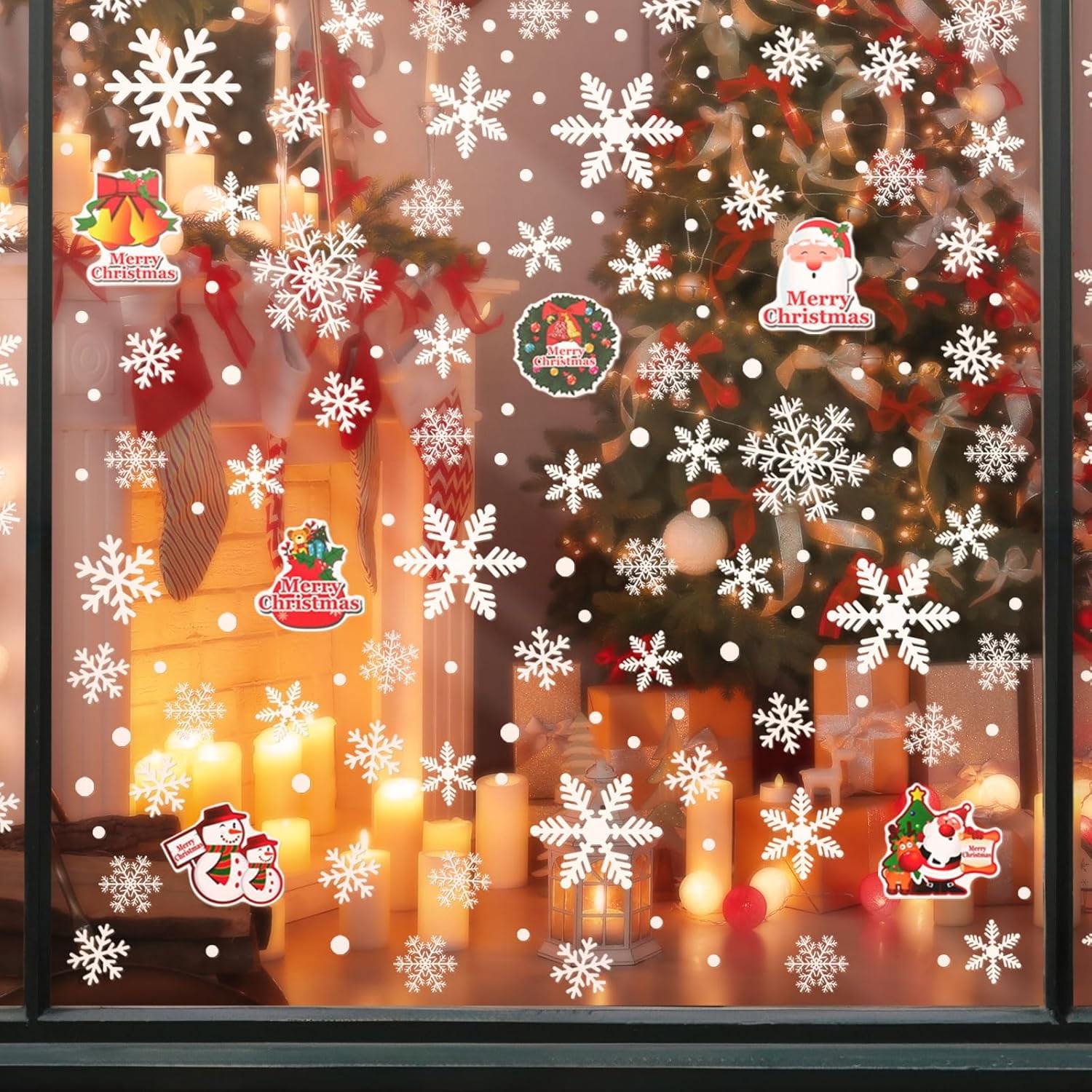 Kesoto 96PCS Christmas Decoration Snowflake Window Clings Glueless PVC Wall Stickers for Windows Glass for Christmas New Year Winter Party, 9 Sheets