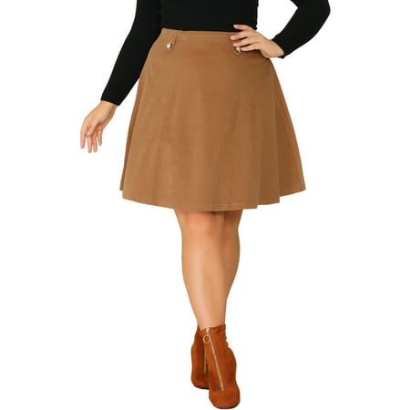 MODA NOVA Juniors Plus Size Button Decor Elastic Waist A Line Skirt Brown 2X