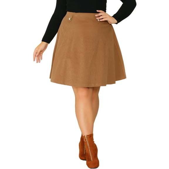 Agnes Orinda Women's Plus Size Button Decor Elastic Waist A Line Skirt