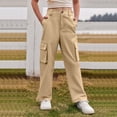 thumbnail image 2 of CPNG Teen Girls Solid Color Baggy Leg Wide Leg Cargo Denim Pants Trendy Loose Casual Denim High Waist Cargo Jeans(Khaki,12-13 Years), 2 of 8