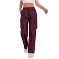 thumbnail image 2 of Women's Cargo Pants Baggy Jeans High Waisted Casual Stretchy Wide Leg Streetwear with 4 Pockets for Women Wine M, 2 of 7