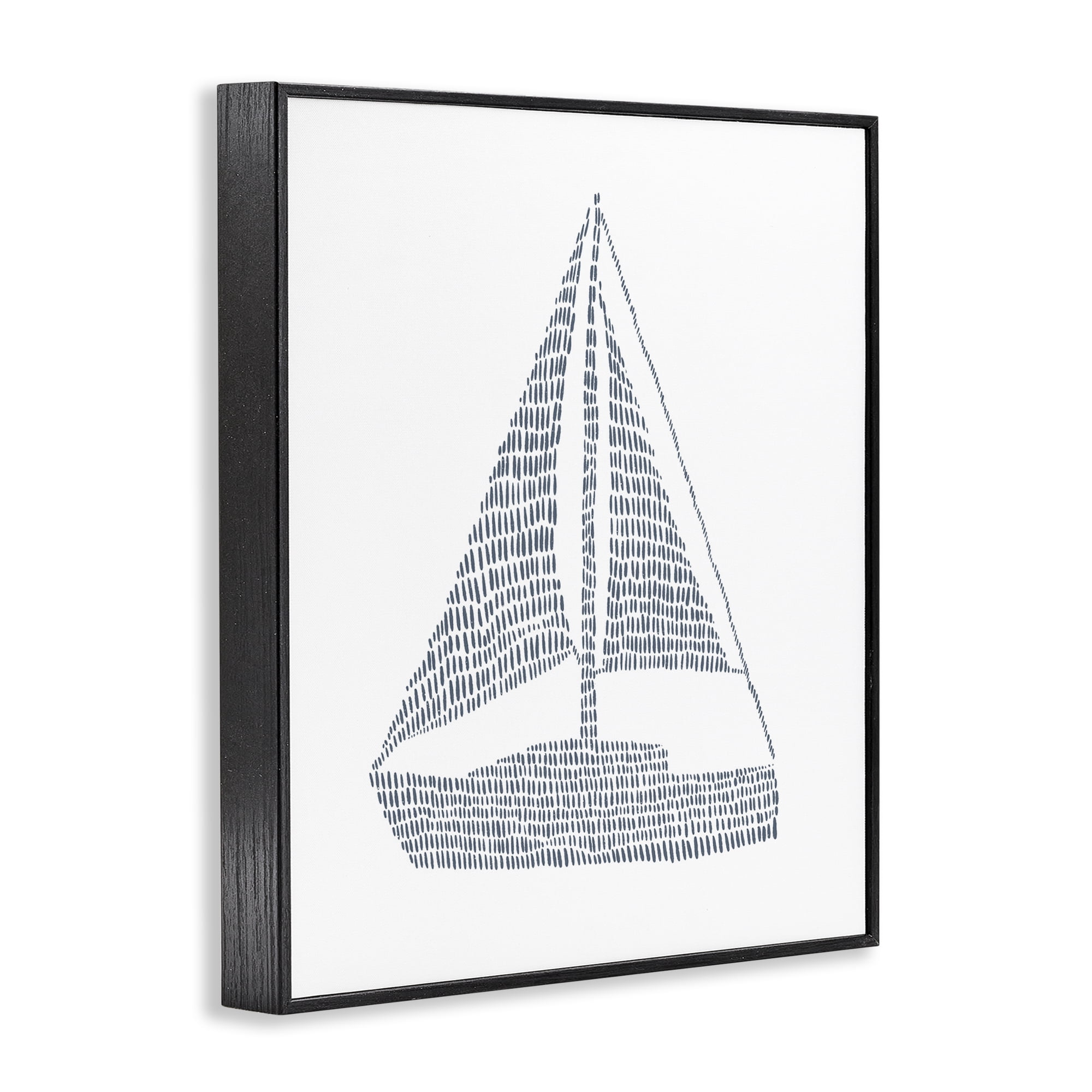Stupell Industries Minimal Sail Boat Coastal Painting Black Framed Art Print Wall Art, 16 x 20