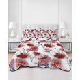 thumbnail image 2 of Quilts Queen Size Bedding Set, Red Floral Reversible Summer Quilt 3 Pieces, Vintage Cornflower Leaves Rustic Plants Lightweight Bedspreads Coverlets with 2 Pillow Shams for All Seasons, 2 of 5