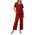 thumbnail image 2 of OIOLOYJM 2 Piece Post Surgery Recovery Sets for Men Women Cotton Soft Breathable Tear Away Side Snap Outfits Short Sleeve Shirt and Lounge Pants Sets Vermilion XL, 2 of 5