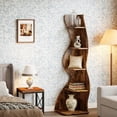 thumbnail image 7 of Tribesigns 5-Tier Corner Shelf, Modern Wavy Corner Bookshelf for Small Space, Living Room, Bedroom (Brown), 7 of 7