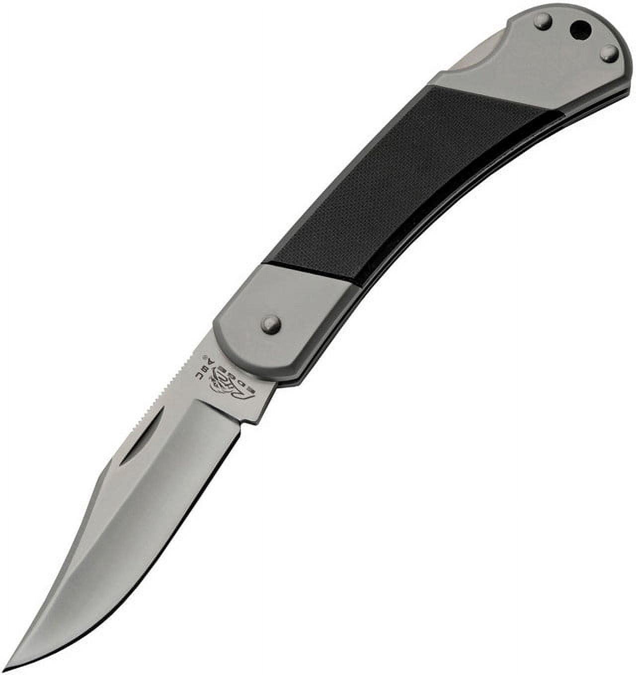 SZCO 8.5" Black G10 Handle Lock Back Folding Knife – 440 Stainless Steel Blade, Leather Sheath – Folding Utility Pocket Knife for Everyday Carry