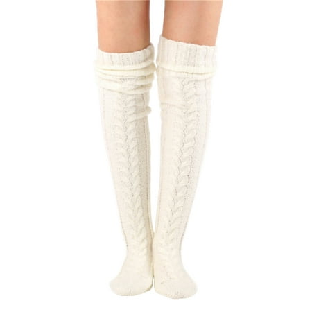 

Women s Knitted Thigh High Stockings Over the Knee Long Socks Elastic Knee High Legs Tights for Winter Fall Beige