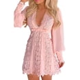 thumbnail image 1 of Bellella Robe Courte pour Femmes à Col en V, Mini-Robe à Manches Longues, Robe d'Été de Plage, Confortable, Couleur Unie, Rendez-Vous, Rose, M, 1 of 3