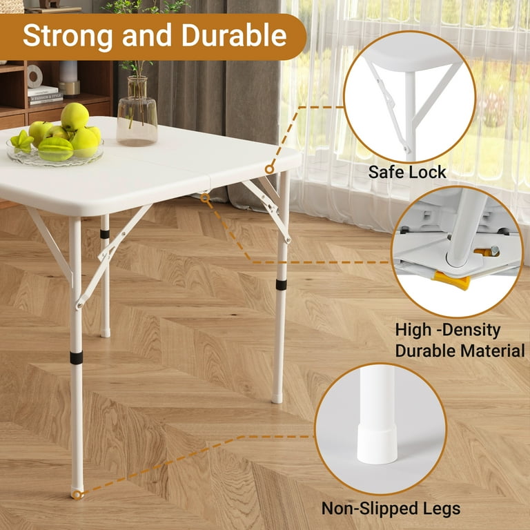 Leumius 34" Square Folding Table,Fold-in-Half Plastic Card Table,Picnic Party Event Dining Camp Table for Indoor Outdoor,White