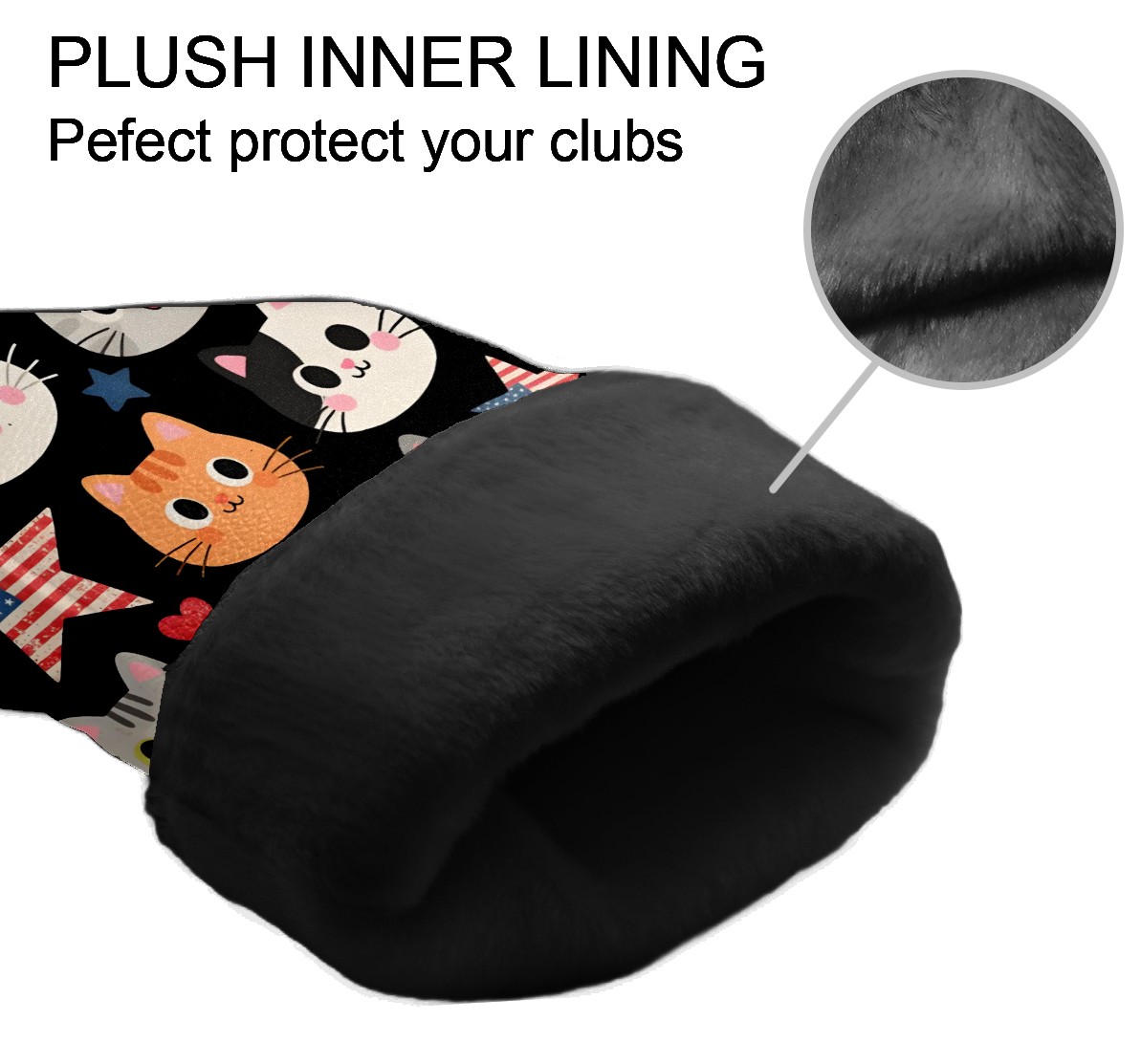 Golf Club Covers, Black Cartoon Cat Premium PU Leather Driver Hybrid Putter Head Covers with Velvet Lining, Waterproof Golf Gifts for Men Women