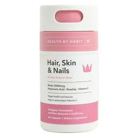 Health By Habit Hair Skin & Nails Supplement, Biotin, Hyaluronic Acid, 60 Capsules
