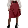 thumbnail image 2 of LWavelet Steampunk Style Belted Ruched Maxi Skirt Women Cosplay Party Trendy Unique Bottoms Red 2XL, 2 of 6