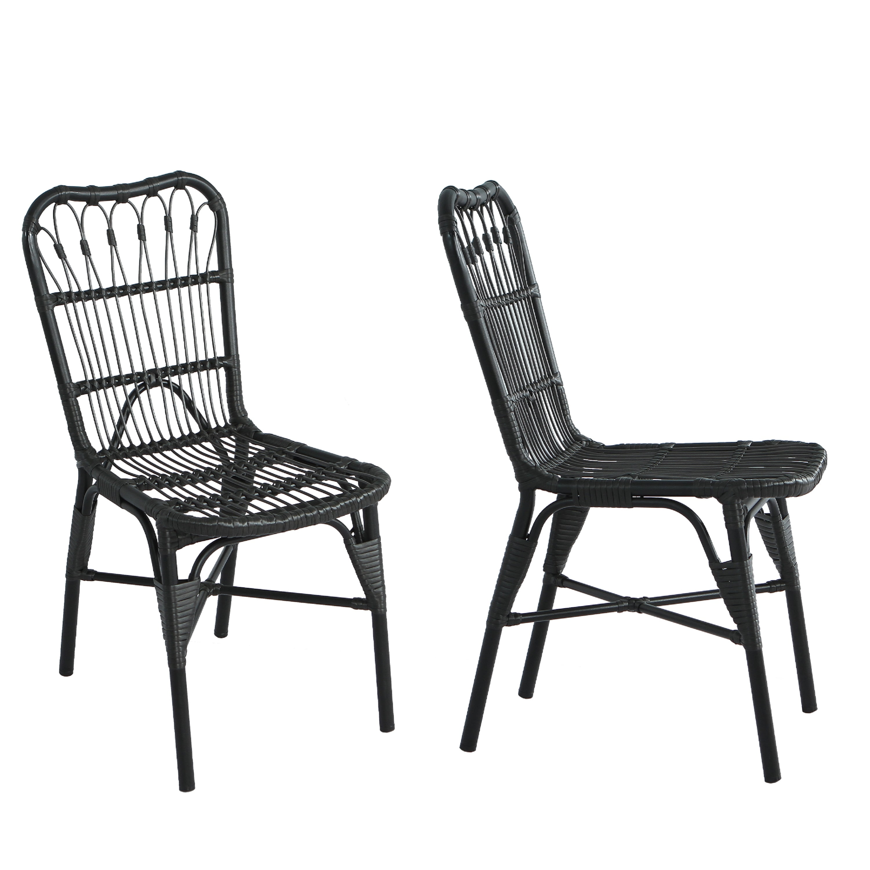 Euroco Outdoor PE Wicker Patio Dining Chairs Set of 2,Outdoor Rattan chairs for Backyard, Poolside, Garden, GREY