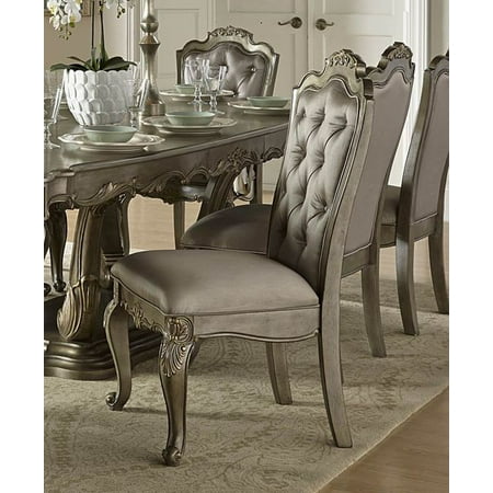 Homelegance Florentina Side Chair In Taupe Faux Silk Rich Silver With Gold Undertone