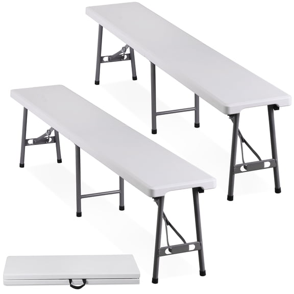 SuperDeal 2 Pcs 6FT Plastic Folding Bench Portable Bench with Carrying Handle, Heavy-Duty Steel Legs for Indoor Outdoor, White