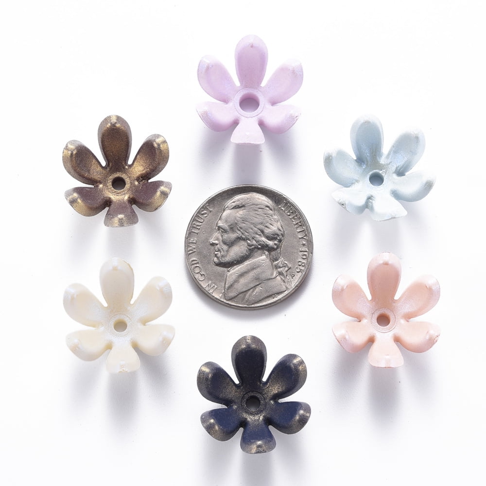 500g 6-Petal Spray Painted Acrylic Bead Caps Flower Mixed Color 19x17.5x10mm Hole: 2~3mm 764pcs/500g