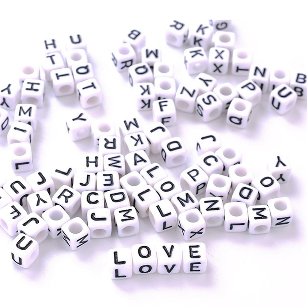 EIMELI 100pcs Letter Alphabet Beads 4mm Square White Acrylic Beads DIY Jewelry Accessories