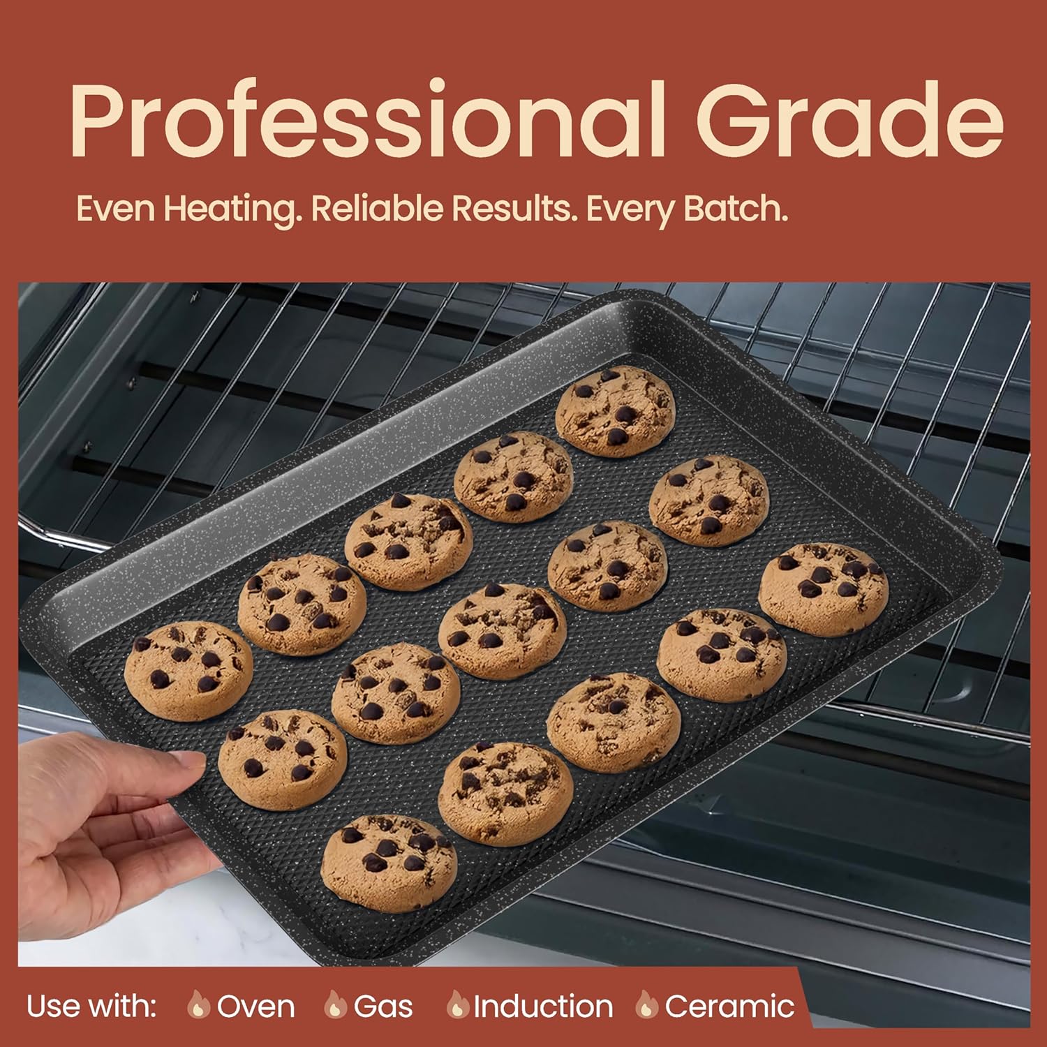 Bakken Diamond Bottom Cookie Sheet Set of 2, Nonstick Carbon Steel Baking Pans, Stackable, Oven Safe 450°F, Small & Medium