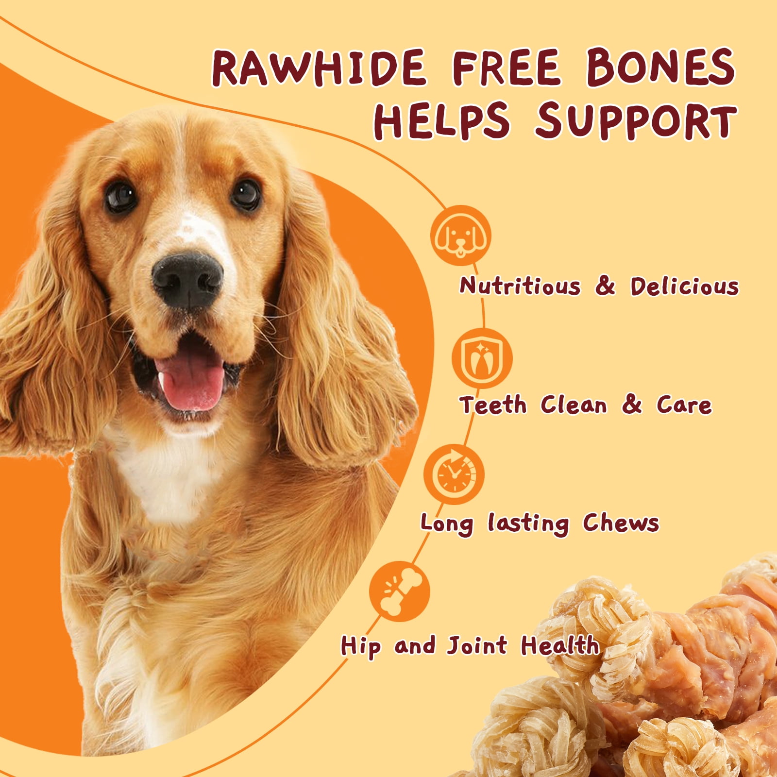 (2 pack) Jungle Calling Beef Tendons for Dogs, Chicken Wrapped Tendons Dog Chews Long Lasting Hip and Joint Supplement for Dogs with Glucosamine (Knotted Bone), 14 OZ