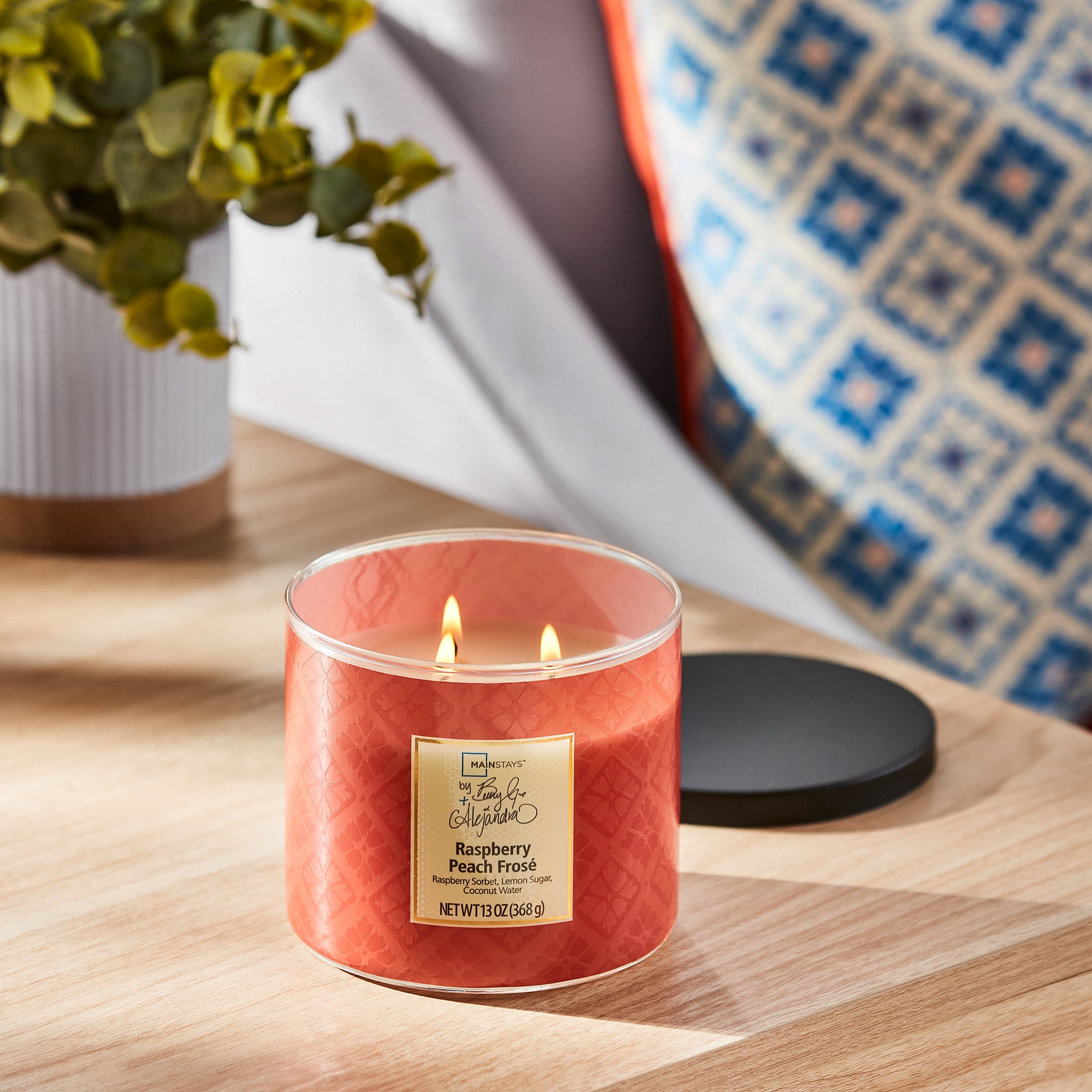 Mainstays by Becky G. & Alejandra 3-Wick Raspberry Peach Frose Candle, Orange Tile, 13 oz