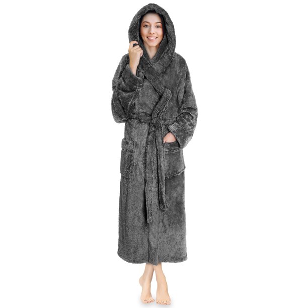 PAVILIA Women Hooded Plush Soft Robe | Fluffy Warm Fleece Sherpa Shaggy ...