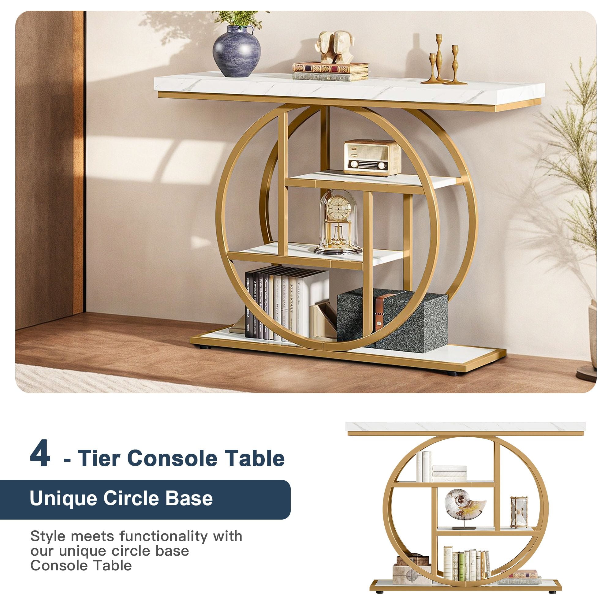 Demi Bonn 41"dustrial Console Table for Entryway, Farmhouse Sofa Tables Behind Couch, Rustic Wood and Metal Foyer Table with 3-Tier Shelves for Hallway Living Room, White