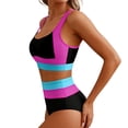 thumbnail image 2 of Women's Tankini Swim Set Patchwork V Neck Top with Adjustable Closure & Swim Bottoms, Removable Padded Outfit for Beach, 2 of 6