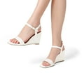 thumbnail image 3 of DREAM PAIRS Women’s Casual Dressy Wedge Sandals Cute Square Toe and Buckle Ankle Strappy Slingback Wedding Shoes SDPW224W WHITE Size 7.5, 3 of 6