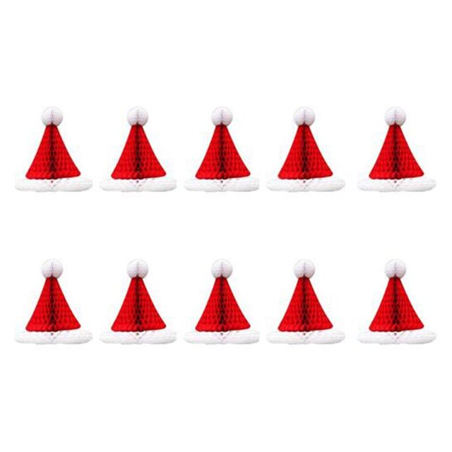 10 piezas de adornos navideños de serie, gorros de Papá Noel en forma de panal, adornos navideños colgantes para decoración de fiestas navideñas