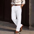 thumbnail image 4 of JoveMarine Men's Linen Pants Casual - Lightweight Breathable Summer Trousers with Drawstring Elastic Waist, Everyday Comfort,White M, 4 of 5