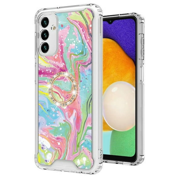 Shockproof Fusion Shield Tough Snap-on Case with Ring Holder for Samsung Galaxy A13 5G - Liquid Marbling