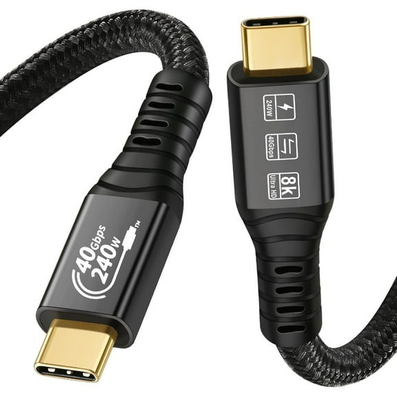 USB4 Compatible con cable Thunderbolt 4 M/M USB-C 8K @60Hz 5K/4K 120Hz 60Hz Video 40Gbps Velocidad de transmisión de datos 20V 5A 100W Entrega de energía 3 en 1 Cable USB-C externo SSD eGPU (5.9 ft)