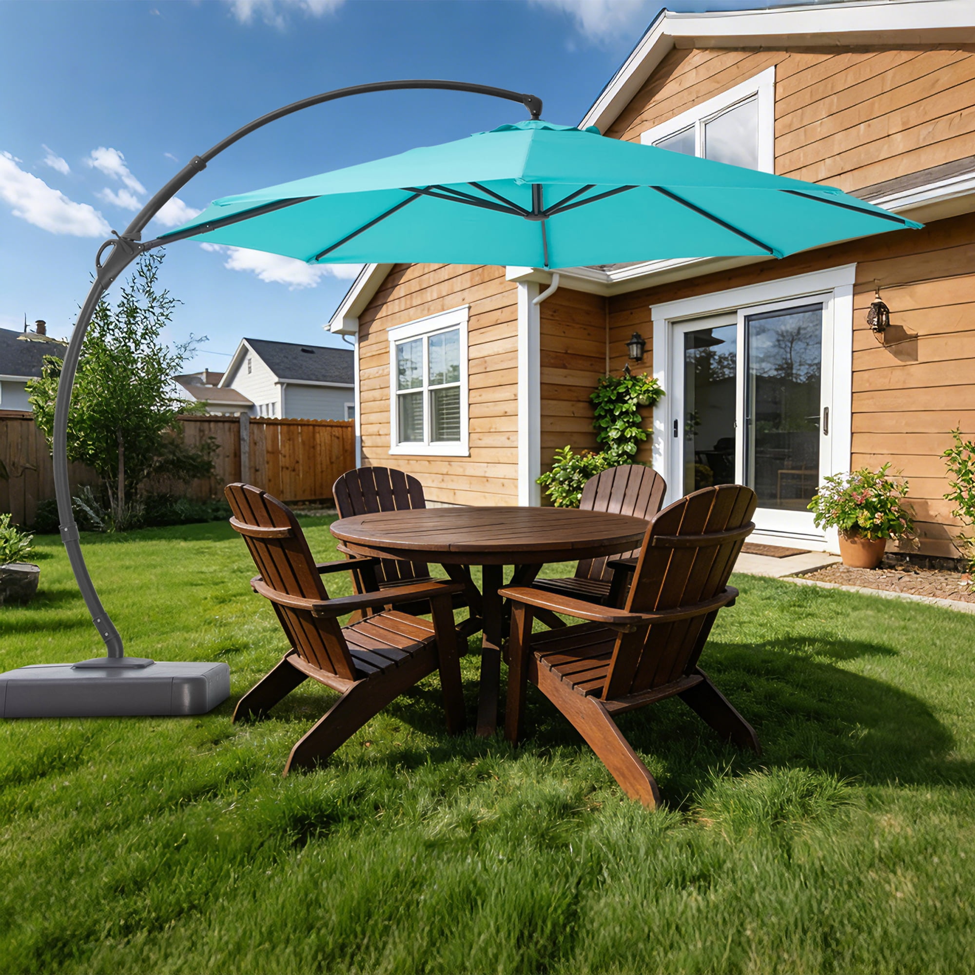 Yardgrace 11FT Patio Umbrella with Base, Large Cantilever Offset Umbrella with 360°Rotation for Patio, Pool, Garden and Backyard (Turquoise Blue)