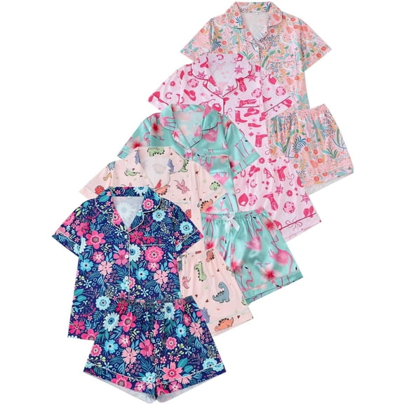 ATAIKU S-XXL Floral Pajamas Set for Women 2 Piece Lounge Set Short Sleeve Tops and Shorts Button Down Sleepwear, Chest Pocket