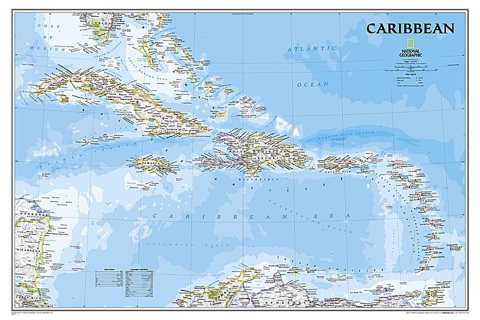 National Geographic: Caribbean Classic Wall Map - Laminated (36 X 24 ...