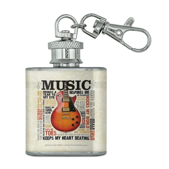 Music Inspires Guitar Stainless Steel 1oz Mini Flask Key Chain