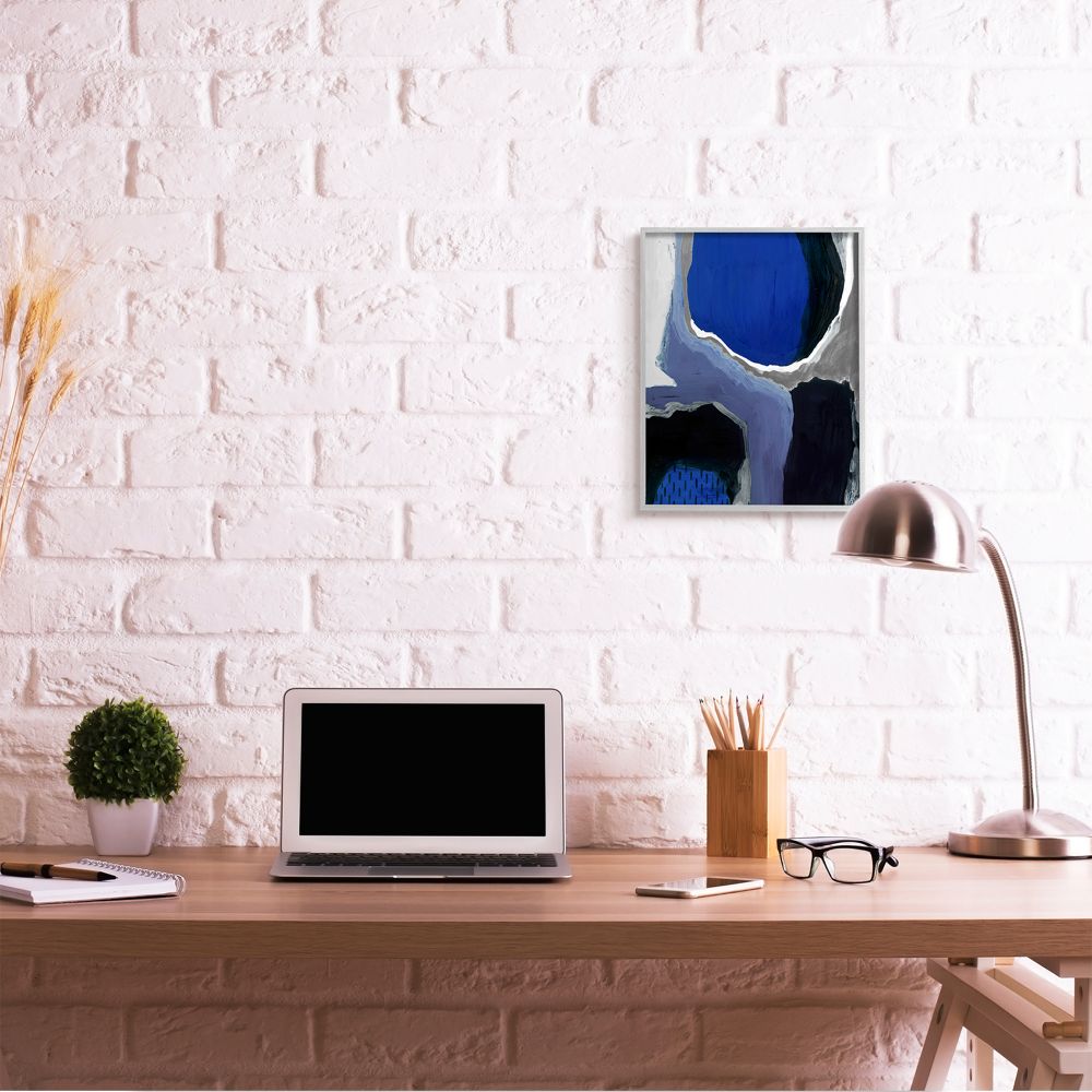 Stupell Industries Abstract Masculine Cobalt Blue Grey Black Design Framed Wall Art Design by Studio W, 16" x 20", Gray Framed