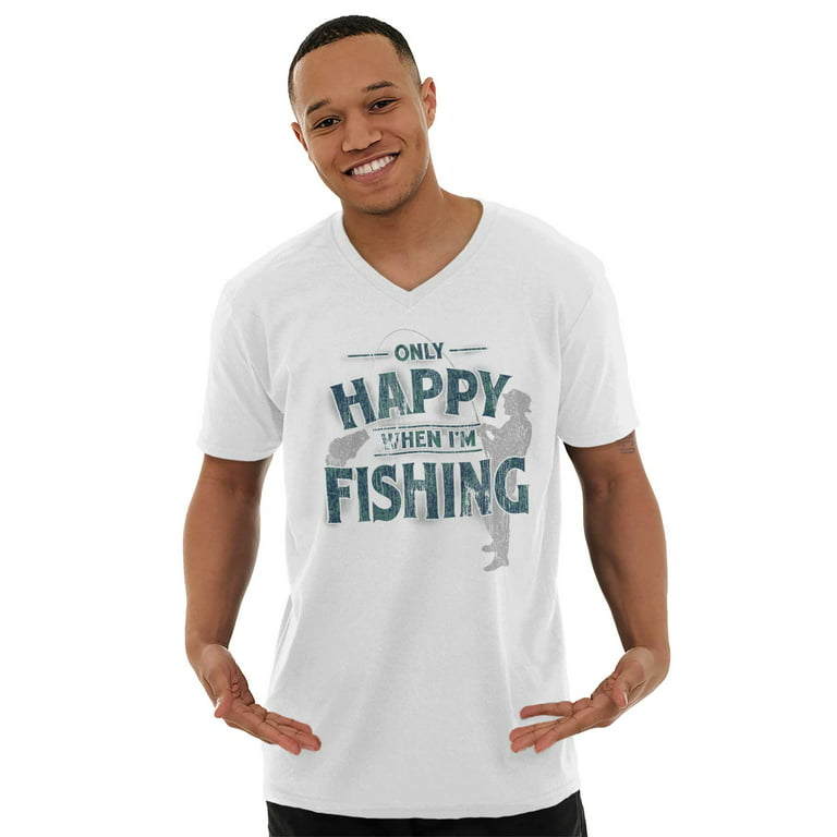 Fishing Funny Happy Angler Fishermens V Neck T Shirt Tees Men's Brisco  Brands X 