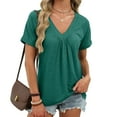 thumbnail image 2 of Horkkom Womens Summer Tops Solid Color V Neck Short Sleeve Blouses Casual Loose Comfy Tops S, 2 of 9