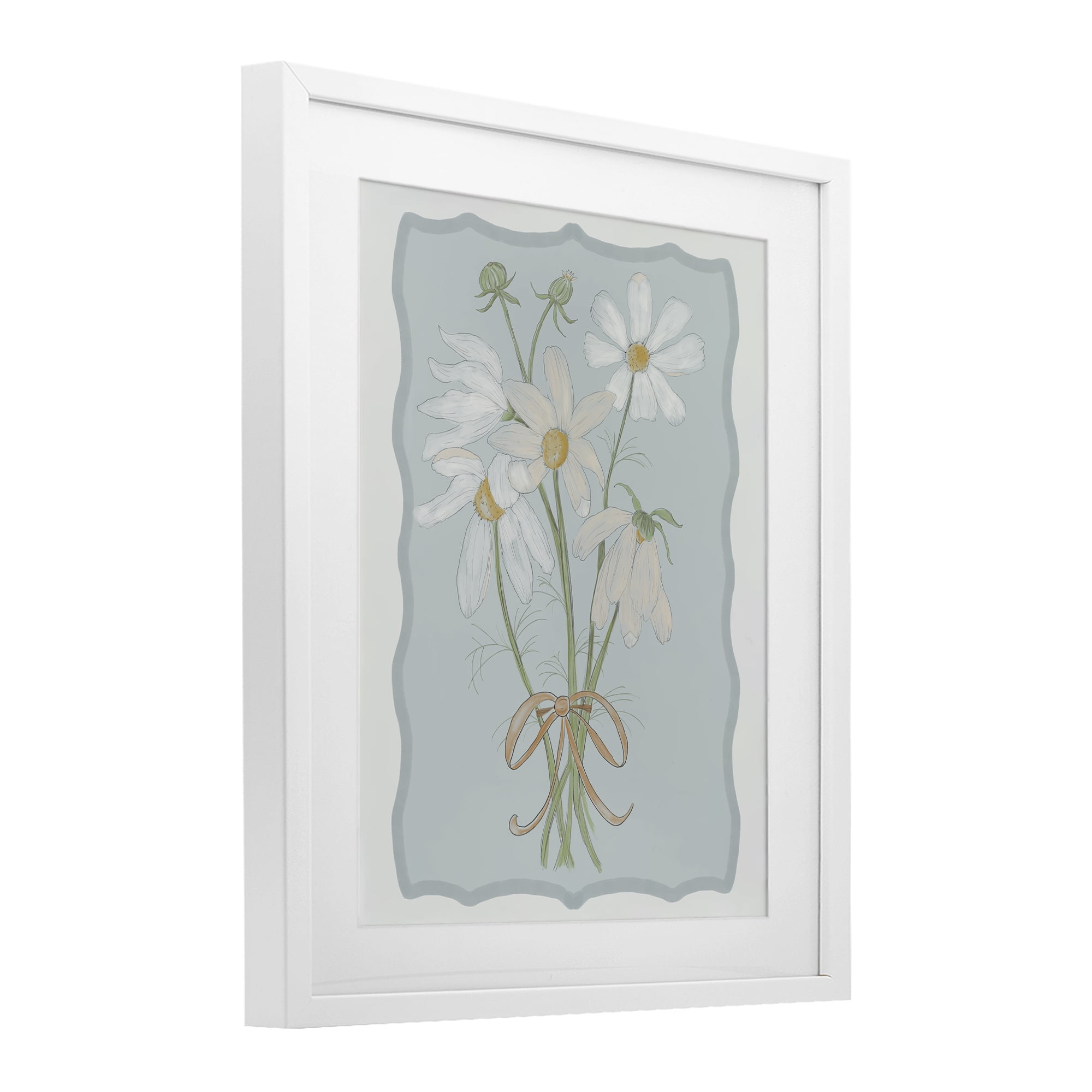 Spring Clippings Daisies White Framed Print Under Glass, design by Leslie Hermosa