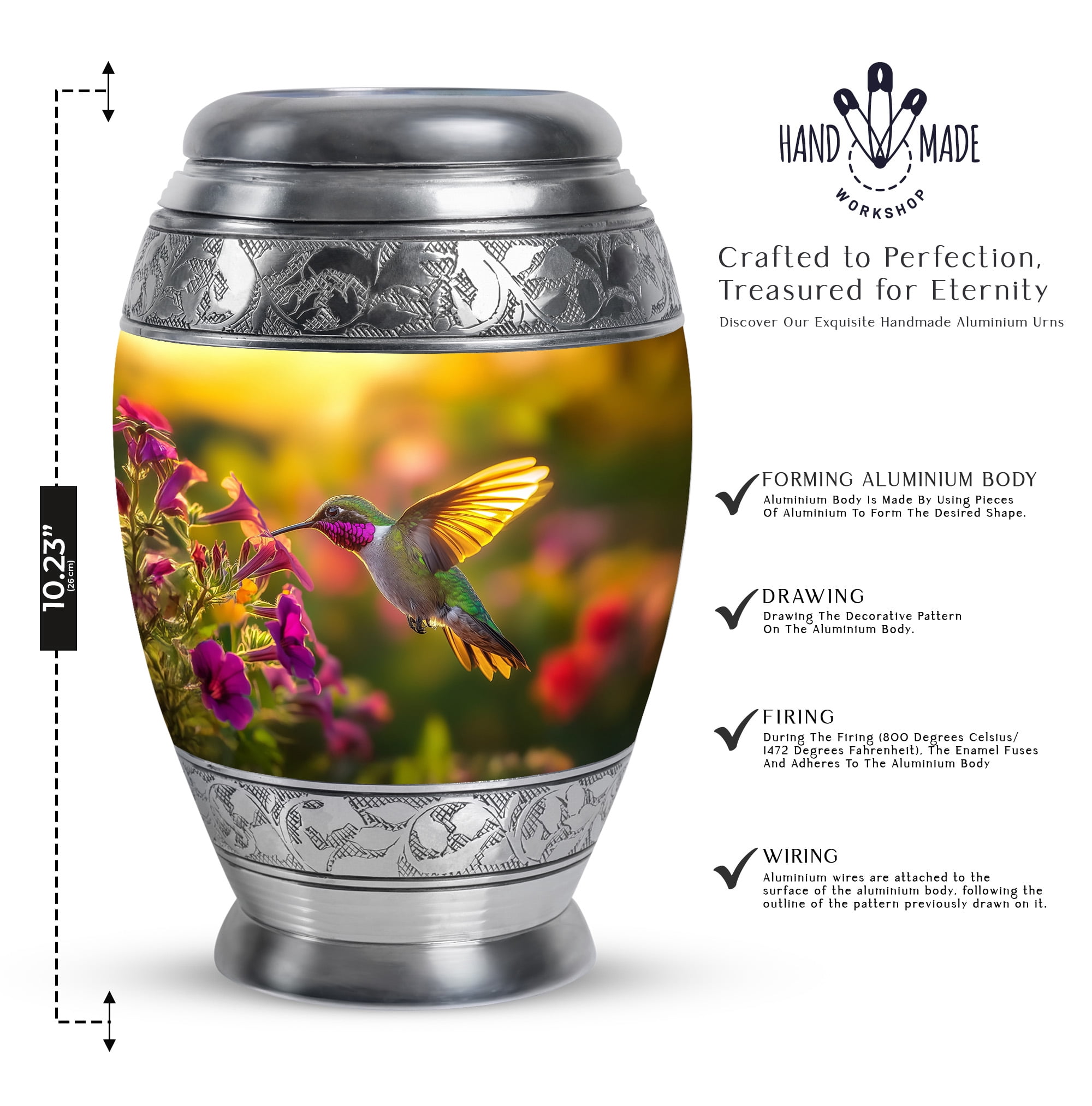 Yatskia Humming Bird Urn For Ashes Adult Male & Female, Large Urns For Human Ashes Mom & Dad, (Monar Large, 10 Inch)