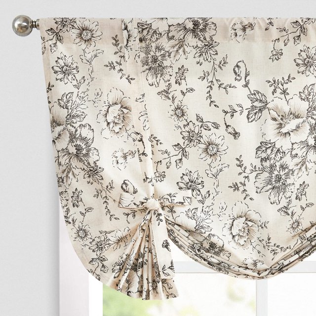 Corbata Valance Jinchan de lino con estampado floral, 45 cm, negro sobre beige