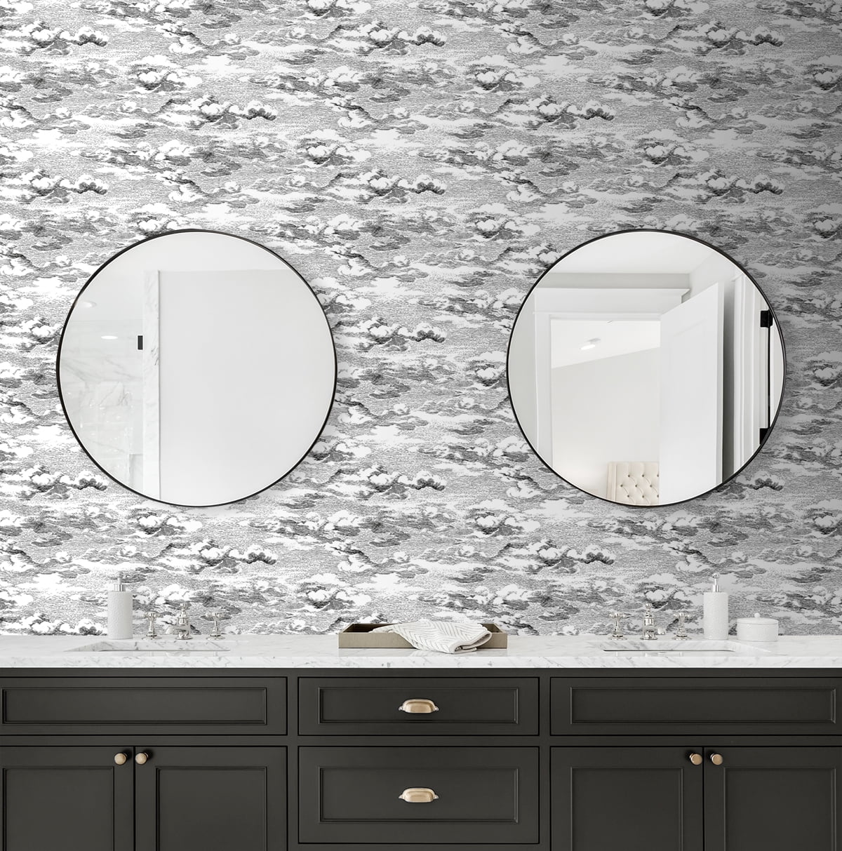 Harry & Grace Black Clouds Peel And Stick Wallpaper - 20.5 ft. W x 18 ft. L Roll