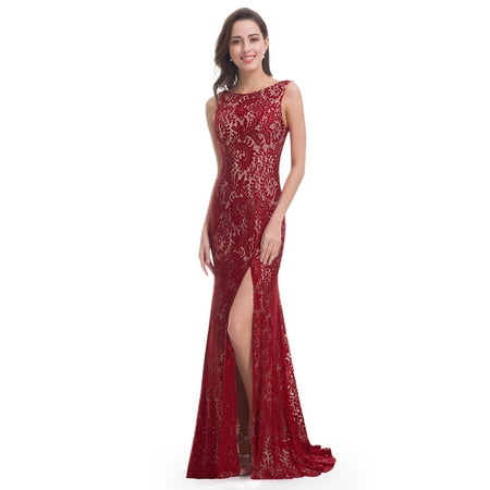 Ever Pretty Womens Y Open Back Lace Floor Length Ever Pretty Womens Y Open Back Lace Floor Length Fish Tail Evening Prom Ball Gown With High Formal Dresses For Women 08859 Burgundy Us