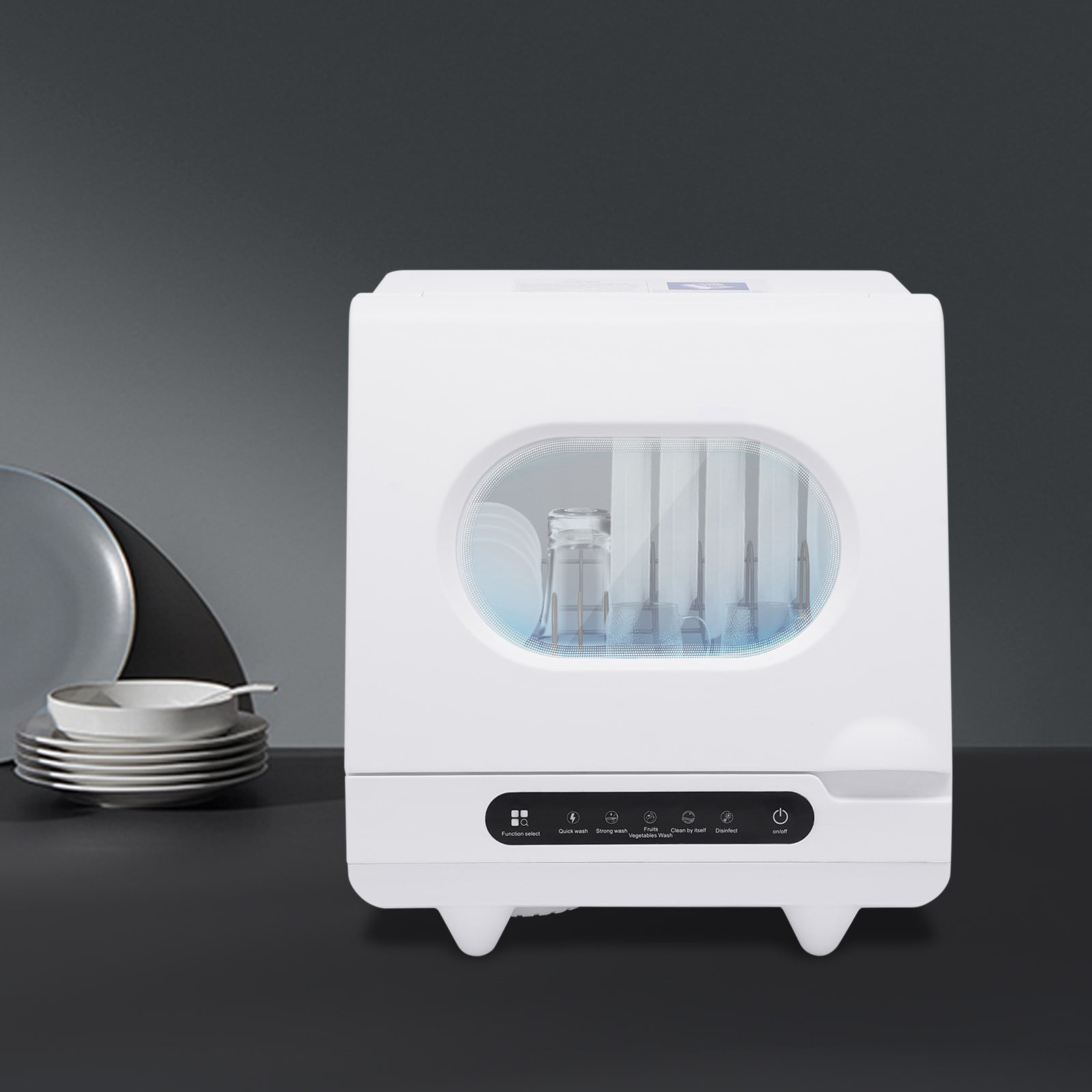 1200W Portable White Countertop Dishwasher Compact Dishwasher 5 Washing Programs Mini Dishwasher with 5L Water Tank 360° Rotation Flushing & Hose Connection 3-in-1 for Apartments,Dorms