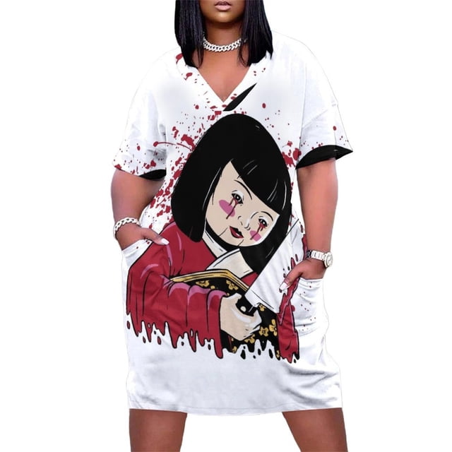 Vestido suelto con bolsillos de muñeca asesina japonesa, vestidos de verano para mujer, ropa de estilo coreano.