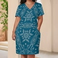 thumbnail image 3 of Womens Casual Dresses Elegant Teal Floral Snowflake Pattern Short Sleeve Dress Summer Dresses for Women 2025, 3 of 5